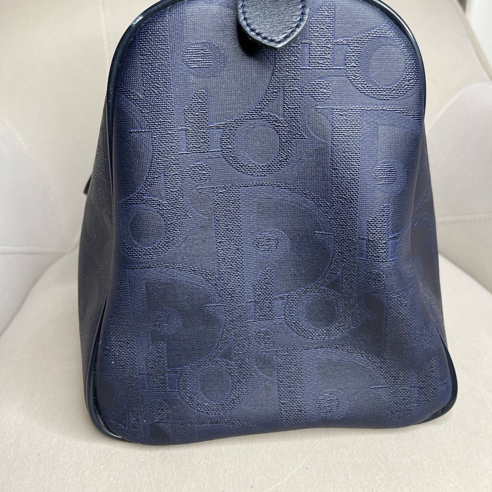 Vintage Christian Dior Coated Canvas Boston Bag Diorissimo PVC Leather Navy Gold - Picture 3 of 11